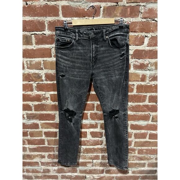 American Eagle Black Men’s Next Level Flex Slim Straight Jeans 32x30 Distressed - Picture 1 of 4